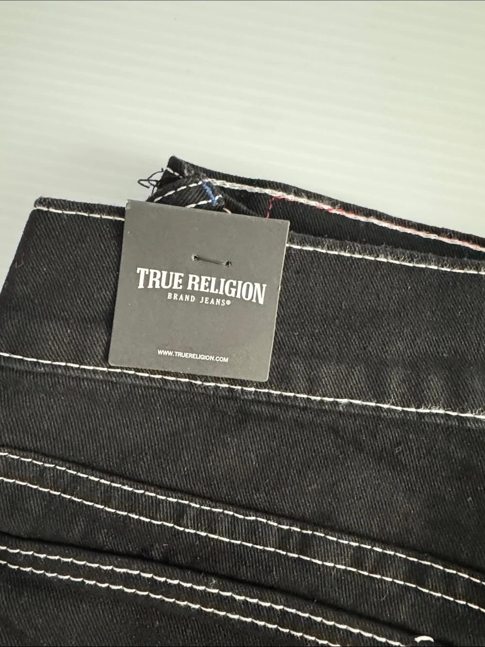 True Religion Men’s Black Straight Jeans with Contrast Stitching